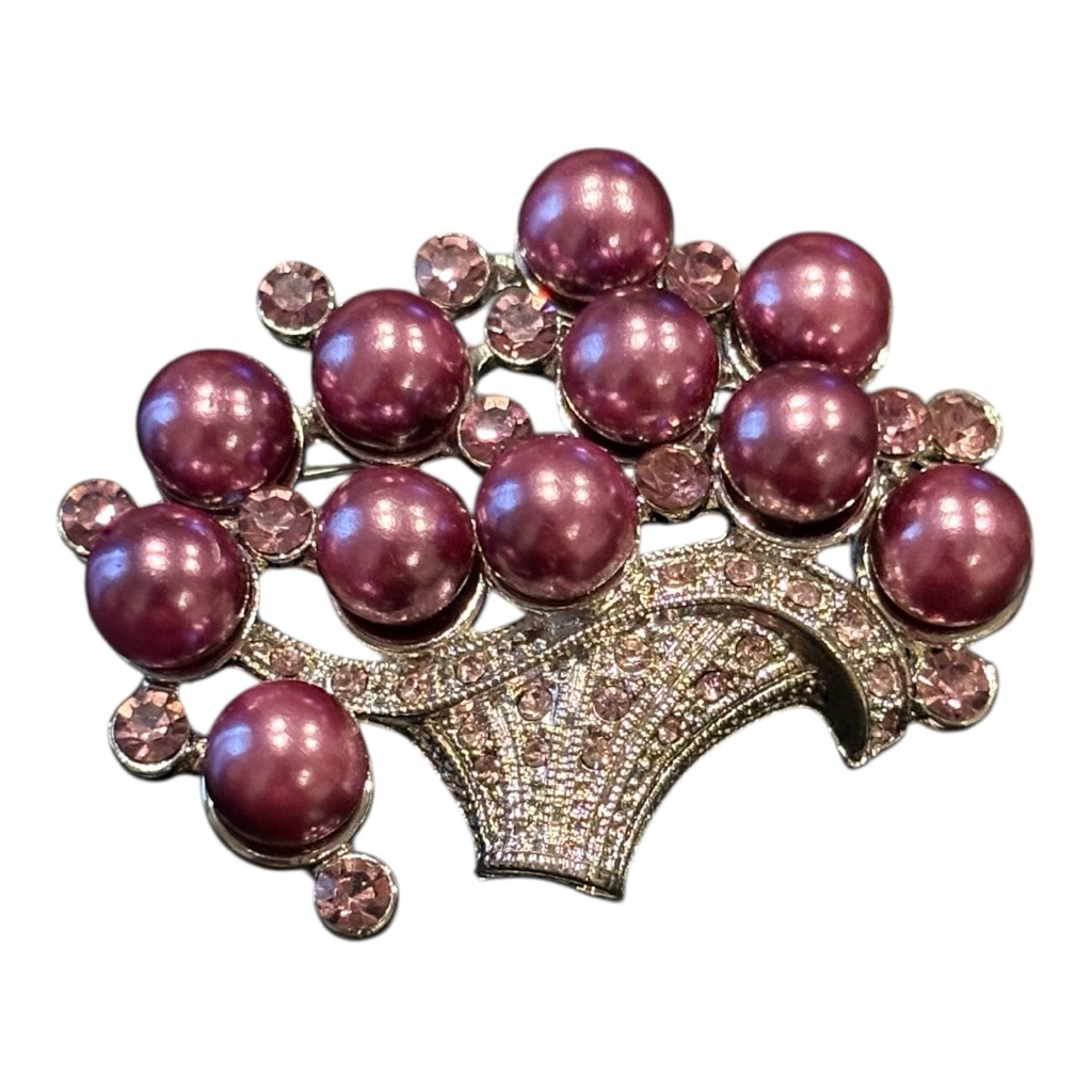 Flower Basket Full Of Purple Pearls Encrusted With Lavender Rhinestones Jb5